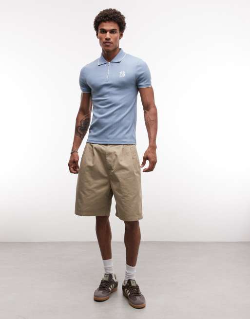 ASOS DESIGN - Polo attillata pesante con ricamo blu a coste, 2 di 5