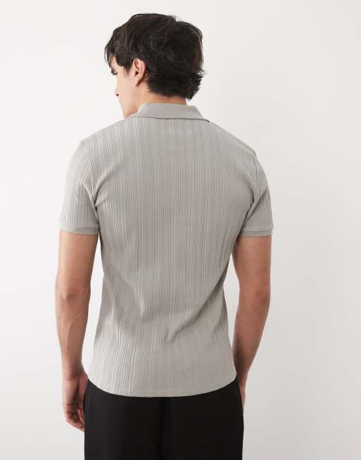 ASOS DESIGN - Polo attillata verde chiaro a coste con zip, 5 di 5