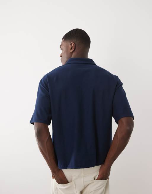 ASOS DESIGN - Polo azul marino de corte cuadrado extragrande de tejido texturizado, 3 de 5