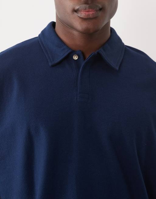ASOS DESIGN - Polo azul marino de corte cuadrado extragrande de tejido texturizado, 4 de 5