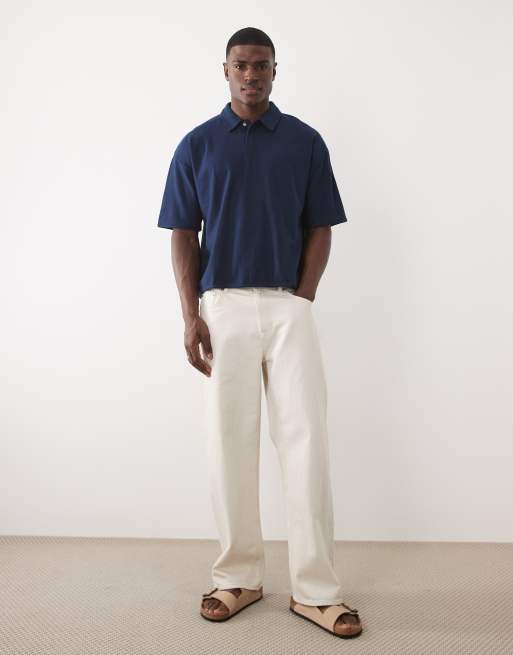 ASOS DESIGN - Polo azul marino de corte cuadrado extragrande de tejido texturizado, 5 de 5
