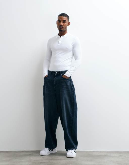 ASOS DESIGN - Polo basic attillata a maniche lunghe in piqué bianca, 3 di 5