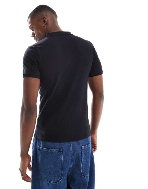 ASOS DESIGN - Polo basic attillata in piqué nera, 4 di 4