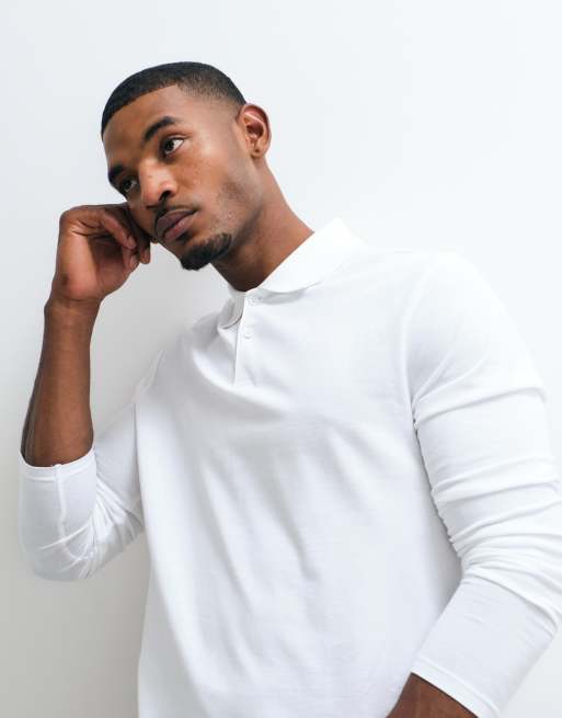ASOS DESIGN - Polo basic regular fit a maniche lunghe in piqué bianca, 2 di 5