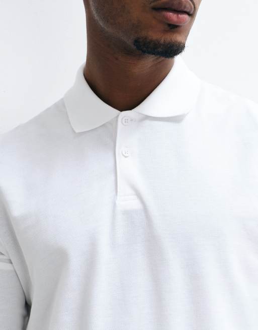 ASOS DESIGN - Polo basic regular fit a maniche lunghe in piqué bianca, 4 di 5