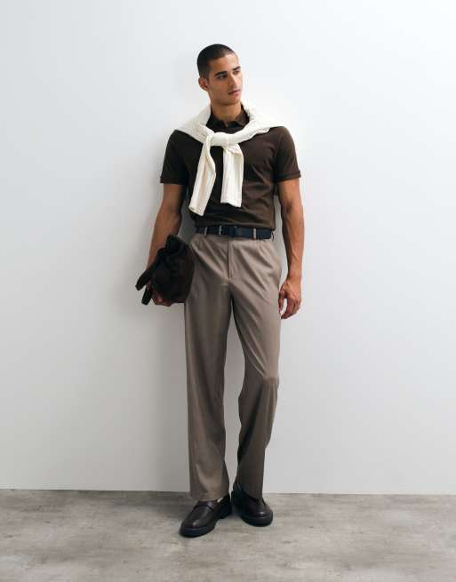ASOS DESIGN - Polo basic regular fit in piqué marrone, 2 di 5