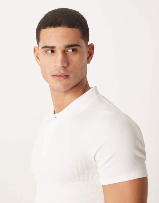 ASOS DESIGN - Polo basique et moulant en tissu côtelé - Blanc, 4 de 5