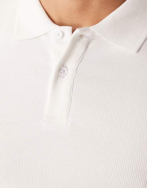 ASOS DESIGN - Polo basique et moulant en tissu côtelé - Blanc, 5 de 5