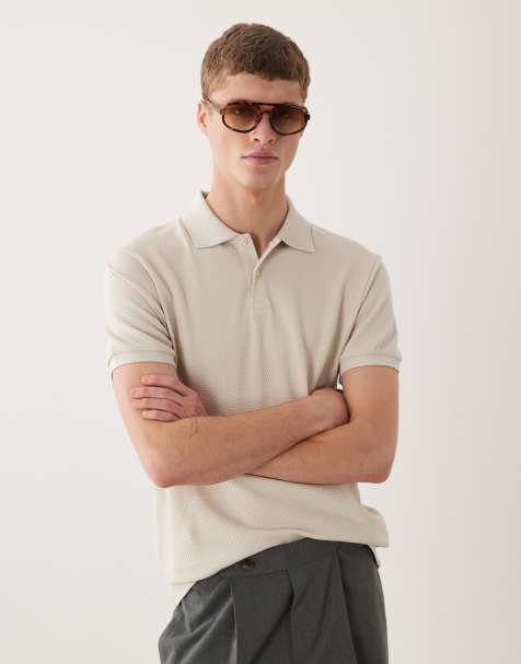 ASOS DESIGN - Polo beige testurizzata vestibilità classica con zip - view 1