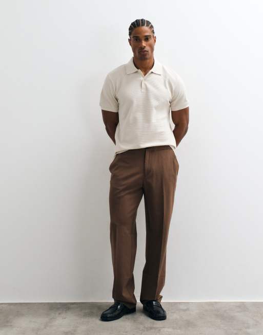 ASOS DESIGN - Polo beige testurizzata vestibilità classica con zip, 3 di 5