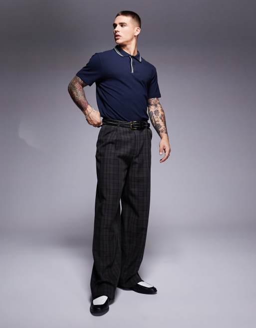 ASOS DESIGN - Polo blu navy con bordini a contrasto
