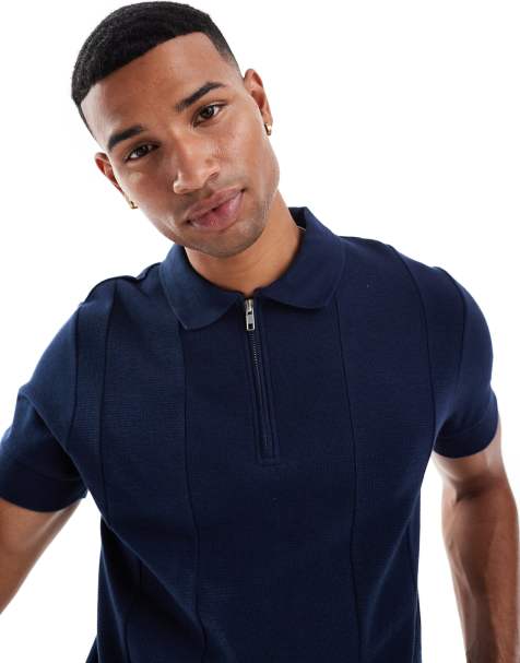 ASOS DESIGN - Polo blu navy con zip argentata - view 1