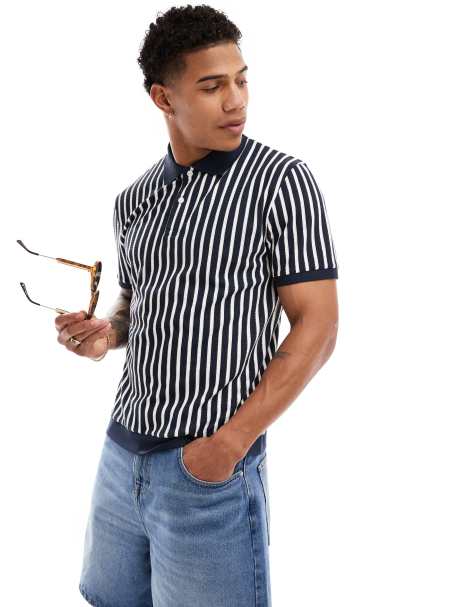 ASOS DESIGN - Polo blu navy e bianco a righe - view 1