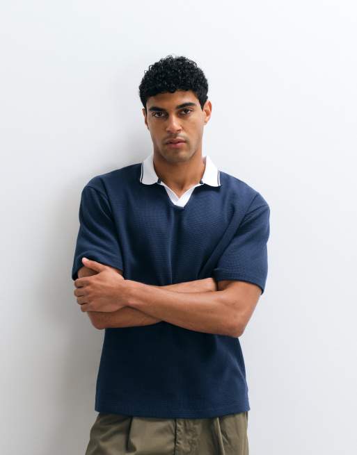 ASOS DESIGN - Polo blu navy vestibilità comoda con bordi a contrasto, 2 di 5