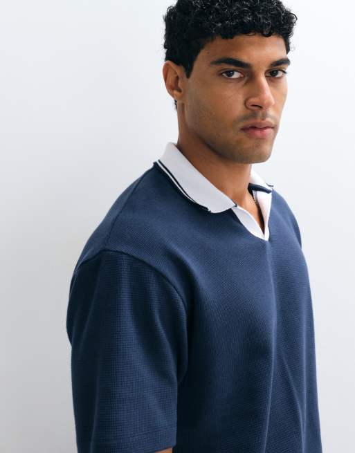 ASOS DESIGN - Polo blu navy vestibilità comoda con bordi a contrasto, 5 di 5
