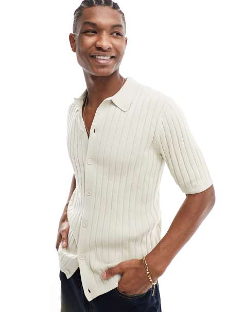 ASOS DESIGN - Polo boutonné en maille côtelée légère - Taupe - view 1