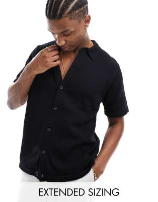 ASOS DESIGN midweight knitted cotton button through polo in black - ASOS Price Checker