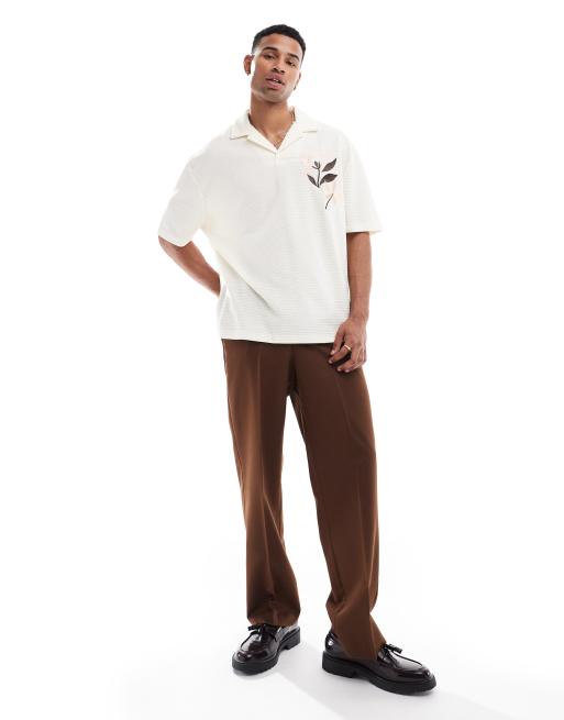 ASOS DESIGN - Polo boutonné oversize en tissu texturé à broderies, 3 de 4