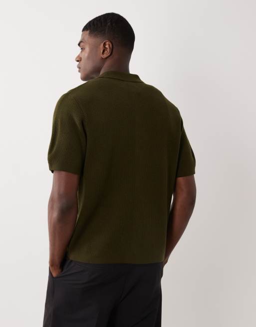 ASOS DESIGN - Polo caqui holgado abotonado de punto gofrado, 2 de 5