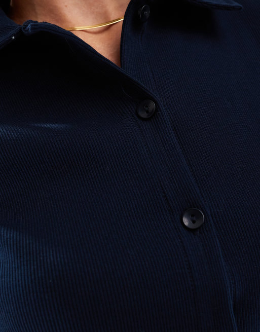 ASOS DESIGN polo cardigan in navy rib, 3 of 4