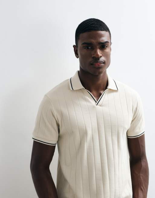 ASOS DESIGN - Polo classique avec col à revers et liseré contrastant - Crème, 5 de 5