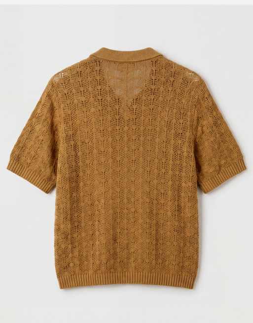 ASOS DESIGN - Polo color bronce extragrande de punto calado texturizado, 7 de 9