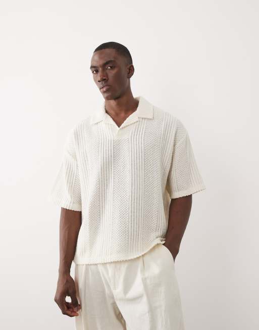 ASOS DESIGN - Polo color crema de corte cuadrado extragrande de tejido texturizado, 1 de 5