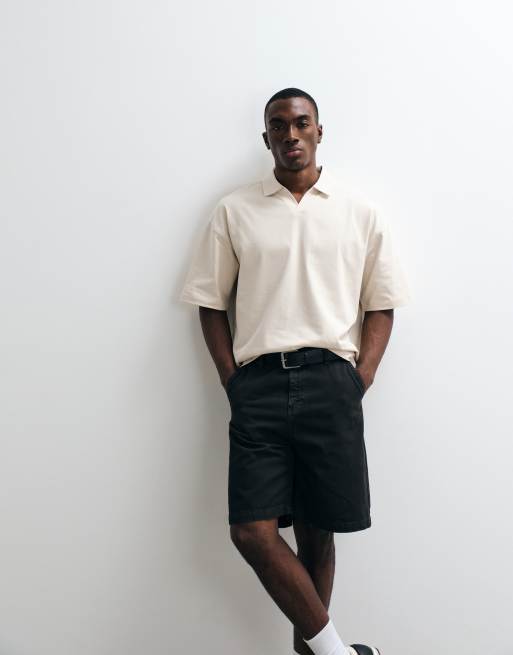 ASOS DESIGN - Polo color piedra de corte cuadrado extragrande de tejido grueso
