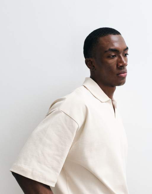 ASOS DESIGN - Polo color piedra de corte cuadrado extragrande de tejido grueso, 2 de 5
