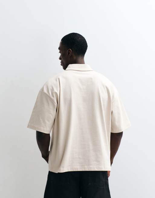 ASOS DESIGN - Polo color piedra de corte cuadrado extragrande de tejido grueso, 4 de 5