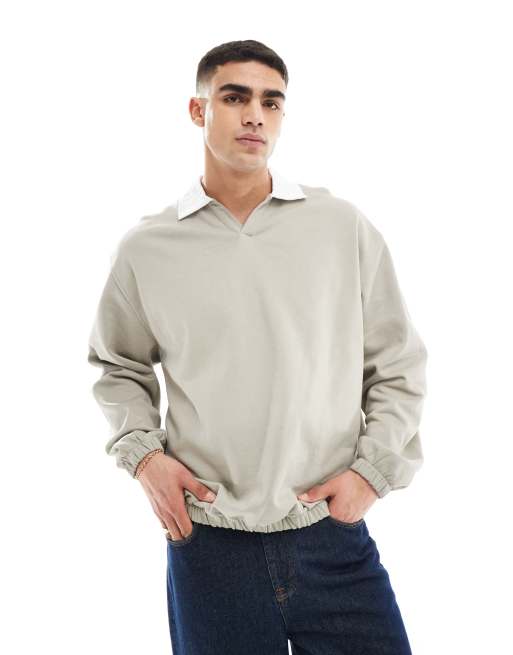 ASOS DESIGN - Polo color pietra con scollo a V con colletto con finiture a contrasto