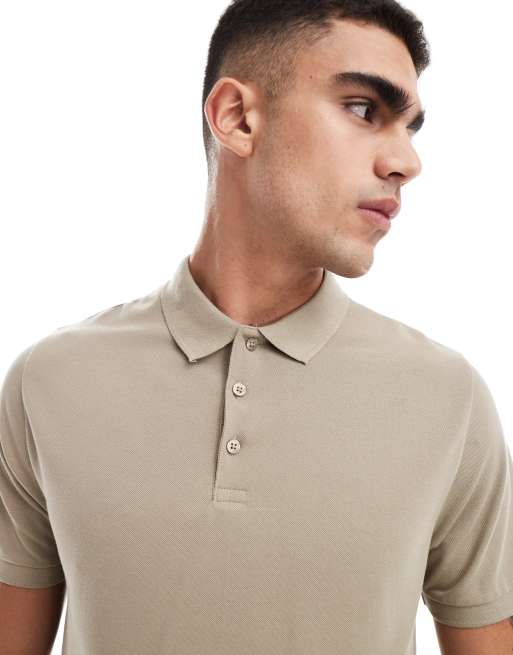 ASOS DESIGN - Polo color pietra piqué