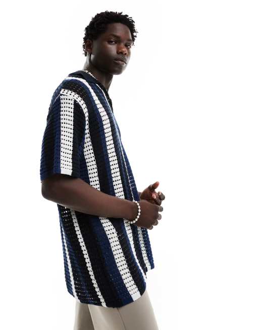 ASOS DESIGN - Polo comoda all'uncinetto a righe con rever