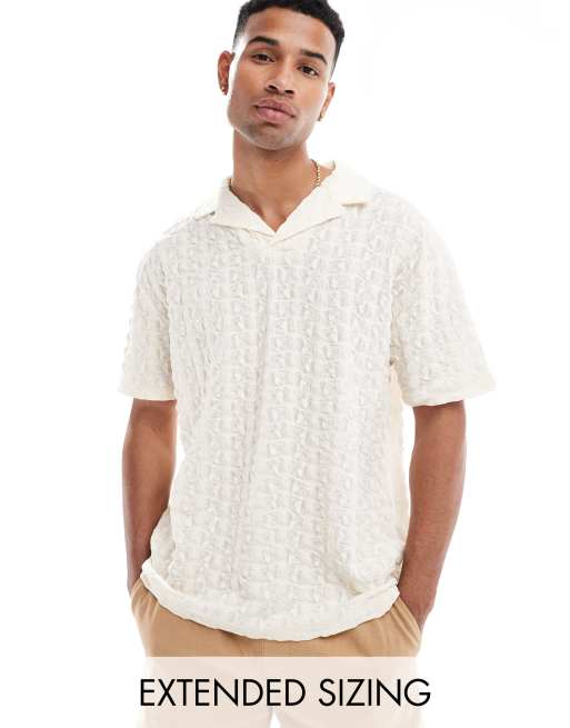 ASOS DESIGN - Polo comoda beige testurizzata con colletto con rever