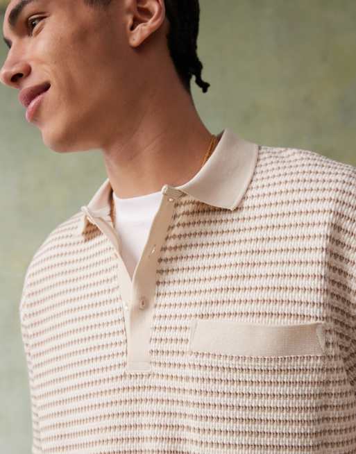 ASOS DESIGN - Polo comoda bianca e marrone testurizzata a righe, 4 di 4