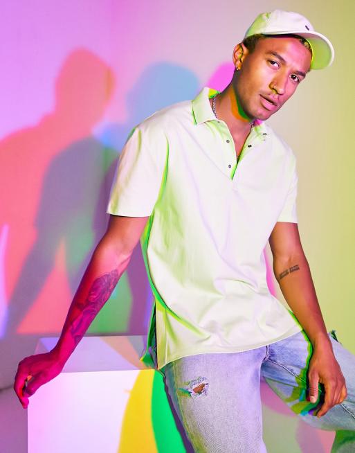 ASOS DESIGN - Polo comoda con colletto a coste e spacchi laterali verde 
