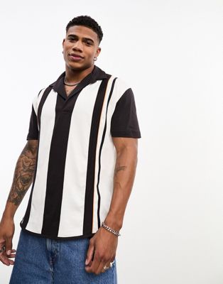 ASOS DESIGN relaxed polo shirt with brown taping & contrast sleeves - ASOS Price Checker