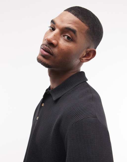 ASOS DESIGN - Polo comoda in jersey a coste nero slavato in coordinato, 3 di 5
