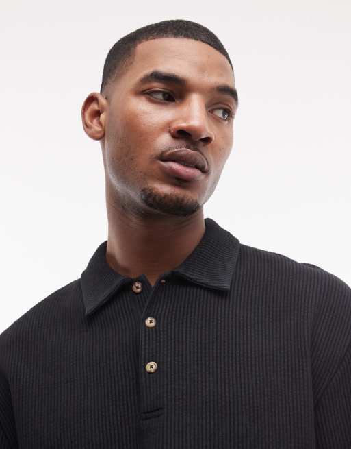 ASOS DESIGN - Polo comoda in jersey a coste nero slavato in coordinato, 4 di 5