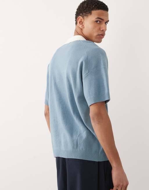 ASOS DESIGN - Polo comoda in maglia blu con intaglio sul collo e tasca sul davanti, 3 di 5