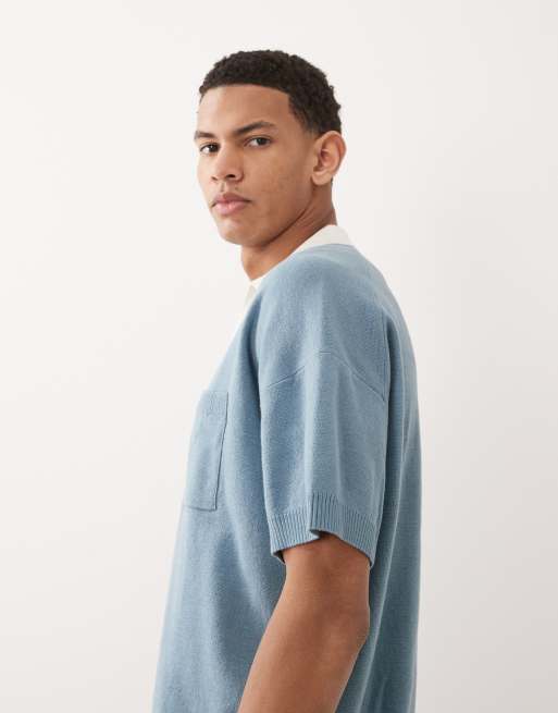 ASOS DESIGN - Polo comoda in maglia blu con intaglio sul collo e tasca sul davanti, 4 di 5