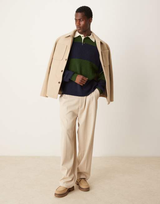 ASOS DESIGN - Polo comoda in maglia stile rugby verde e blu navy a righe, 3 di 4