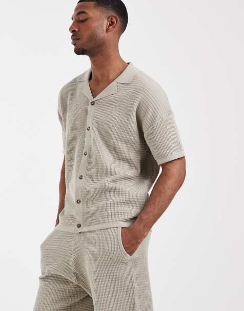 ASOS DESIGN - Polo comoda in maglia verde salvia con rever in coordinato - view 1