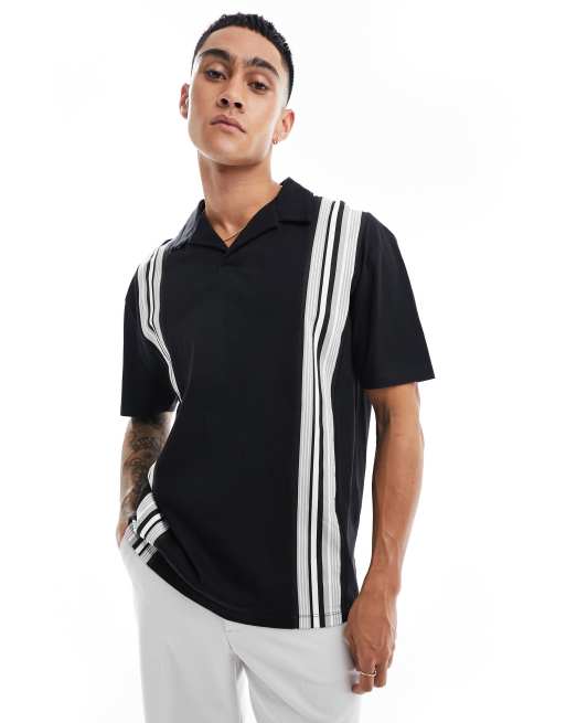 ASOS DESIGN - Polo comoda nera a righe verticali bianche