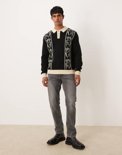 ASOS DESIGN - Polo comoda nera lavorata con motivo a fiori, 2 di 5