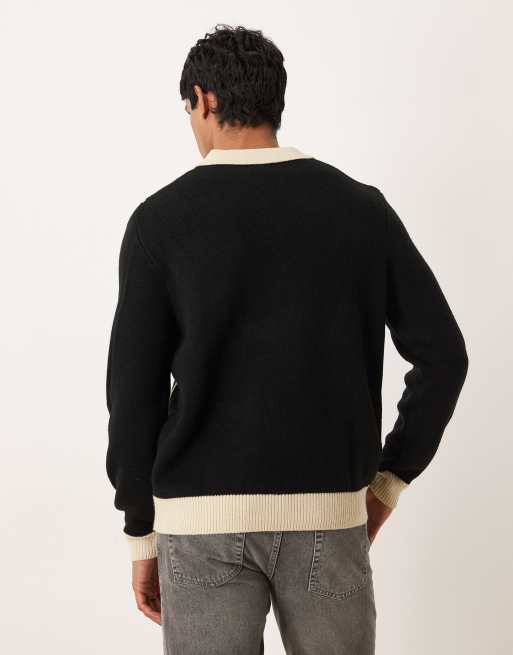 ASOS DESIGN - Polo comoda nera lavorata con motivo a fiori, 3 di 5