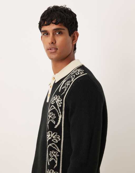 ASOS DESIGN - Polo comoda nera lavorata con motivo a fiori, 4 di 5