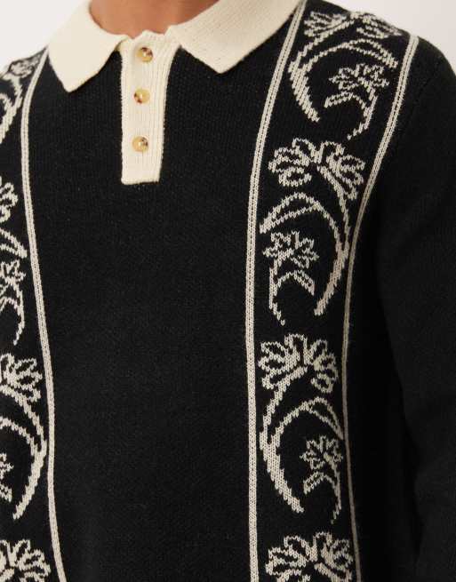 ASOS DESIGN - Polo comoda nera lavorata con motivo a fiori, 5 di 5