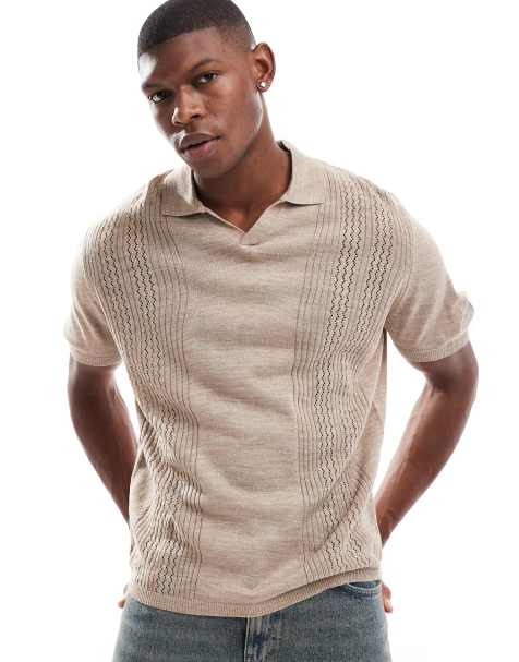 ASOS DESIGN - Polo comoda squadrata in maglia écru con pannelli verticali - view 1