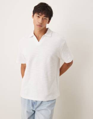 ASOS DESIGN - Polo comoda testurizzata bianca con colletto a rever - view 1